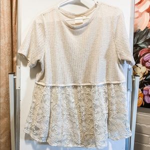 XL floral peplum top Lauren Conrad cream